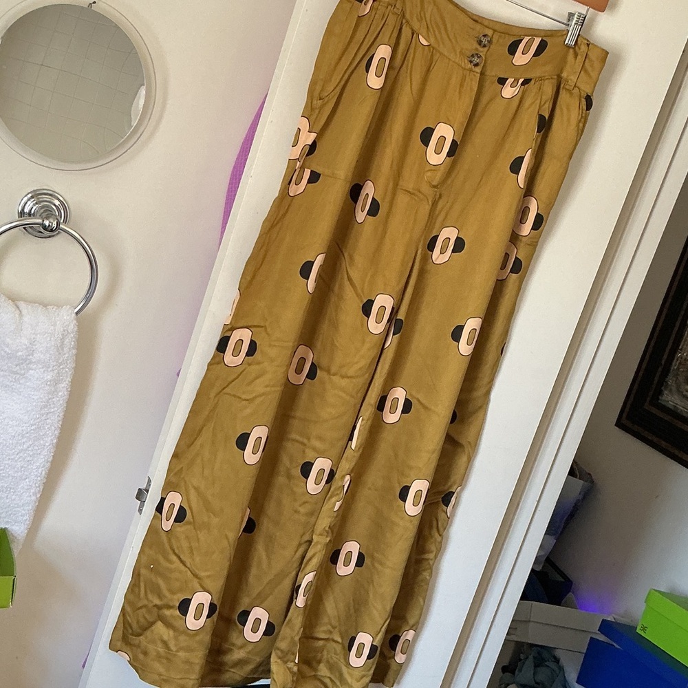 Stylish Mustard Patterned Women's Pants Made In France.
